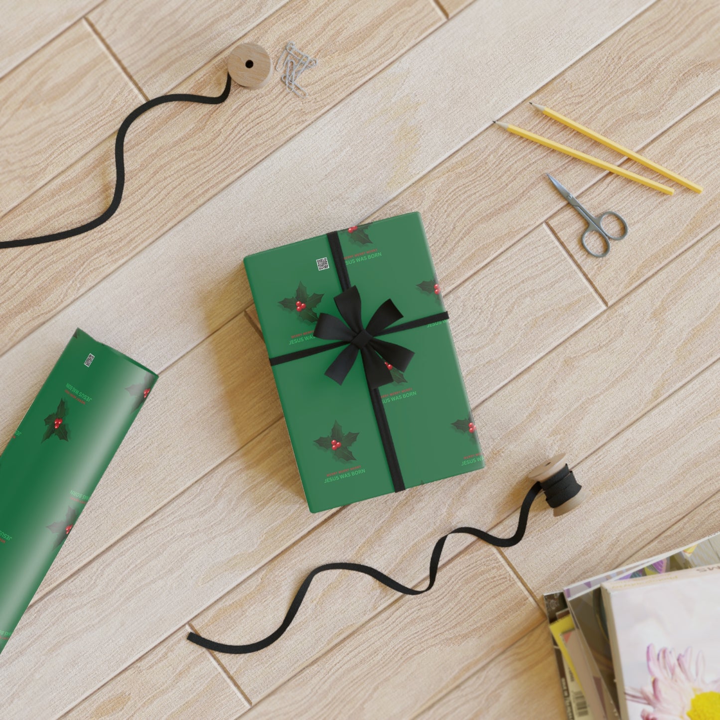 Jesus Was Born Gift Wrapping Paper Rolls, 1Meter, Green